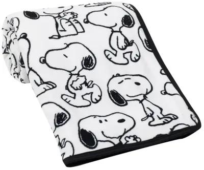 Lambs & Ivy Classic Snoopy Minky and Faux Shearling Baby Blanket - White/Black