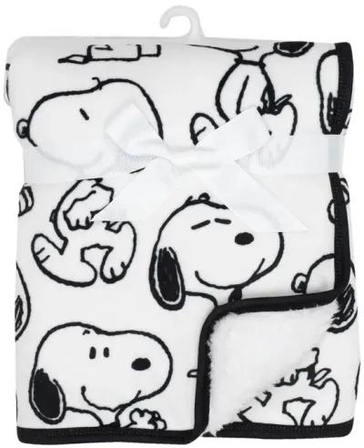 Lambs & Ivy Classic Snoopy Minky and Faux Shearling Baby Blanket - White/Black