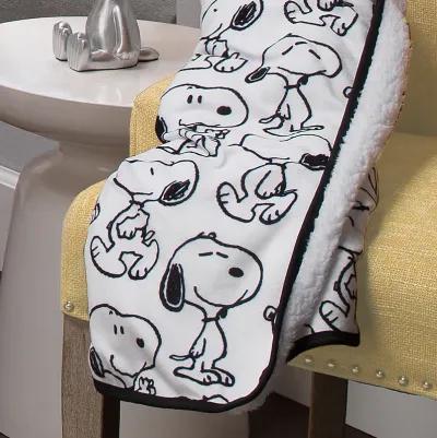 Lambs & Ivy Classic Snoopy Minky and Faux Shearling Baby Blanket - White/Black