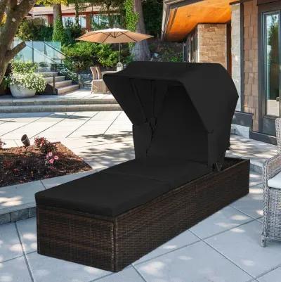 Outdoor Adjustable Cushioned Chaise Lounge Chair with Folding Canopy