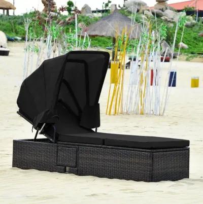 Outdoor Adjustable Cushioned Chaise Lounge Chair with Folding Canopy