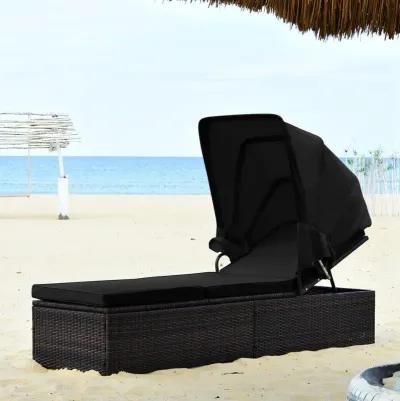 Outdoor Adjustable Cushioned Chaise Lounge Chair with Folding Canopy