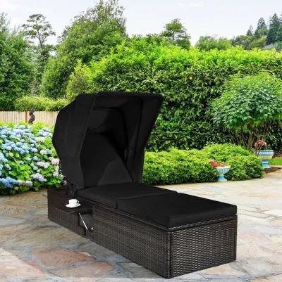 Outdoor Adjustable Cushioned Chaise Lounge Chair with Folding Canopy