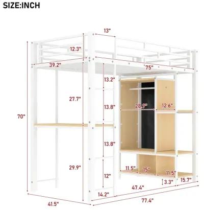 Merax Metal Loft Bed with Wardrobe and Desk