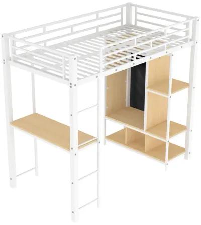 Merax Metal Loft Bed with Wardrobe and Desk