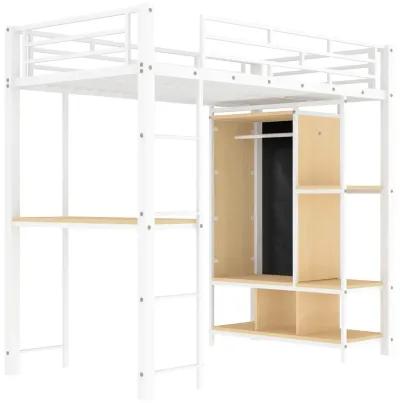 Merax Metal Loft Bed with Wardrobe and Desk