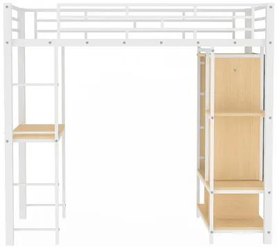 Merax Metal Loft Bed with Wardrobe and Desk