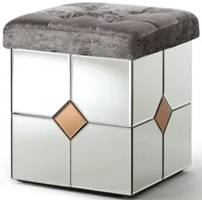 Decor Brownish Gray Square Velvet Upholstered Ottoman