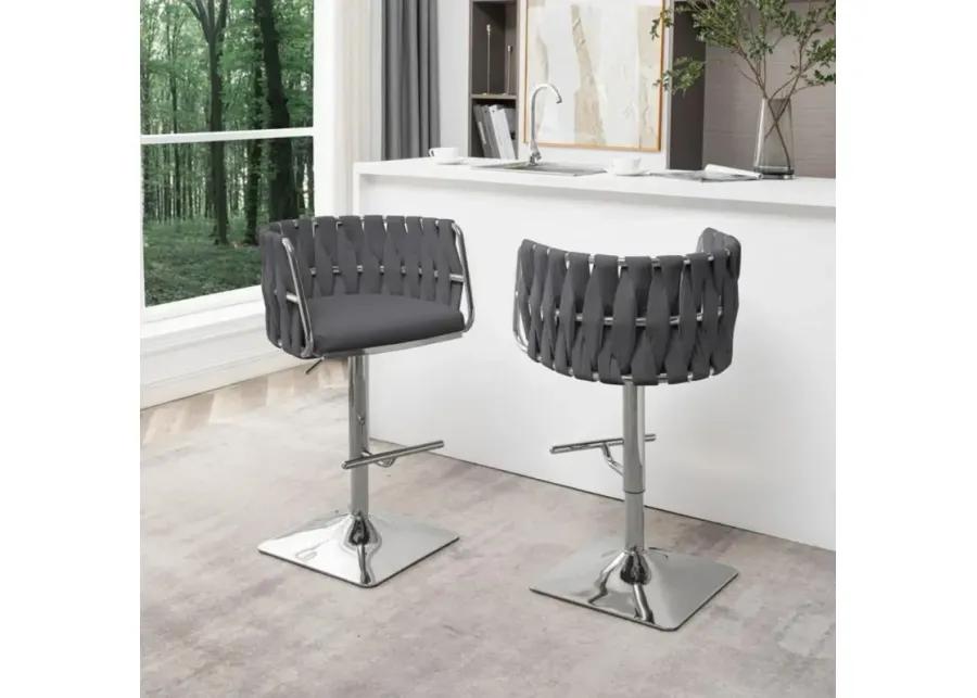 Velvet Upholstered barstool in Dark gray and silver color base (SET OF 2)