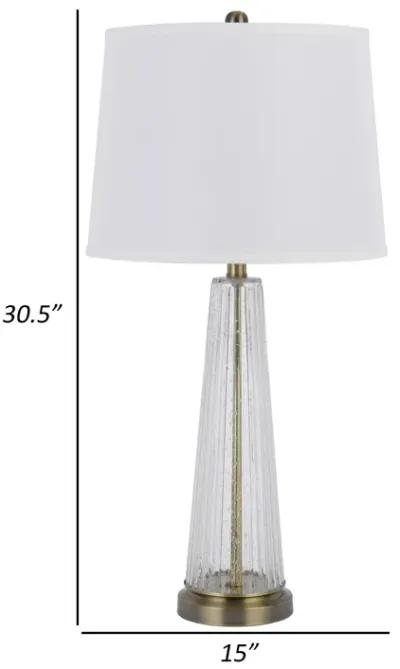 31 Inch Table Lamp Set of 2, White Shade, Tapered Glass Body, Metal Base - Benzara