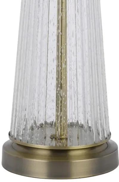 31 Inch Table Lamp Set of 2, White Shade, Tapered Glass Body, Metal Base - Benzara