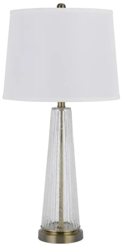 31 Inch Table Lamp Set of 2, White Shade, Tapered Glass Body, Metal Base - Benzara