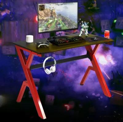 Ergonomic Gaming Desk with Carbon Fiber Surface and R-Shape Steel Frame