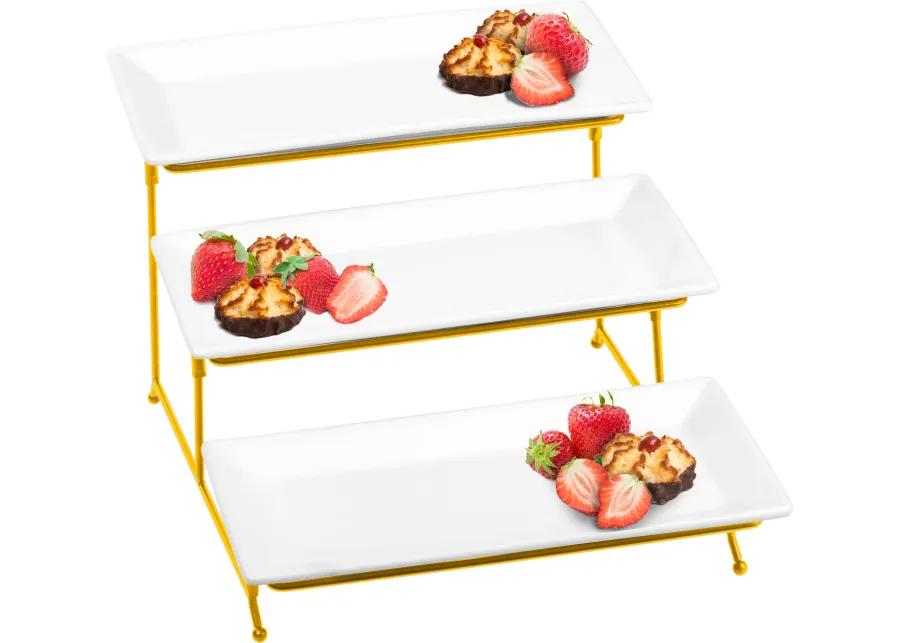 3-Tier Classic Ceramic Rectangular Serving Platter