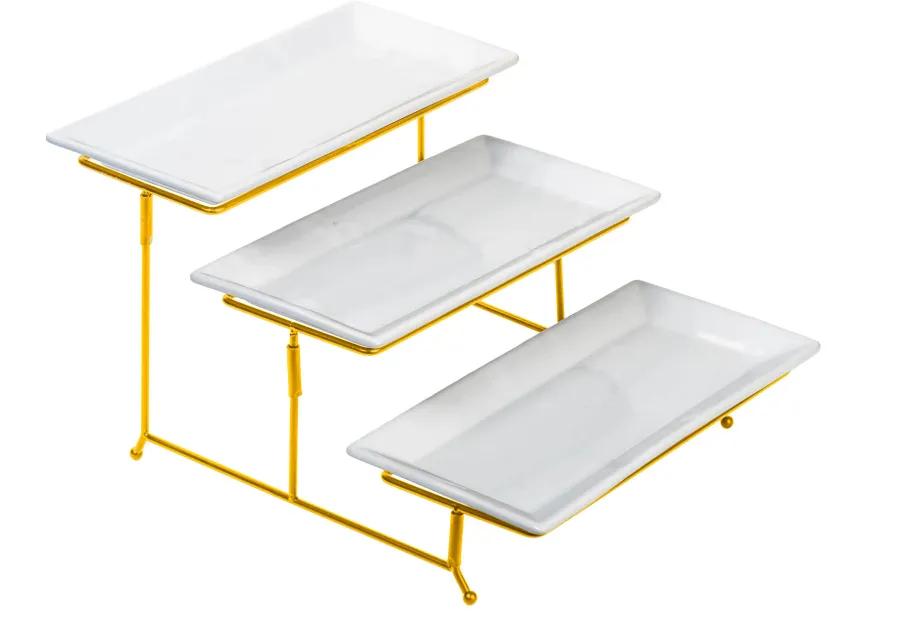 3-Tier Classic Ceramic Rectangular Serving Platter