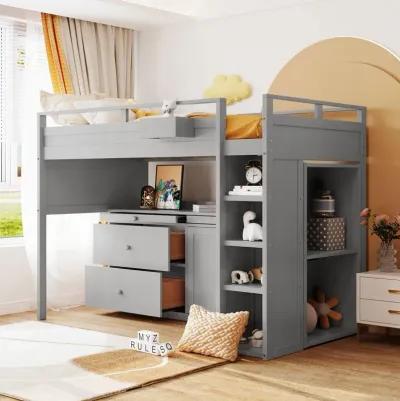 Loft Bed With Rolling Cabinet And Desk