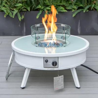 LeisureMod Walbrooke Outdoor Patio Aluminum Round Fire Pit Side Table with Lid