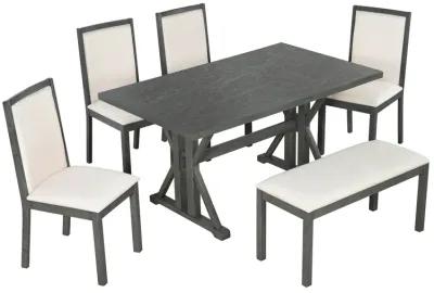 Merax Farmhouse Classical 6-Piece Dining Table Set