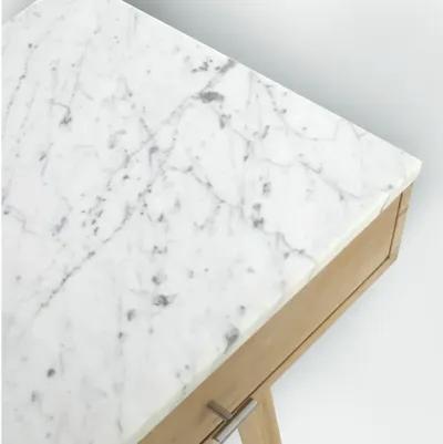 Viola 44" Rectangular Italian Carrara White Marble Writing Desk with Walnut Leg