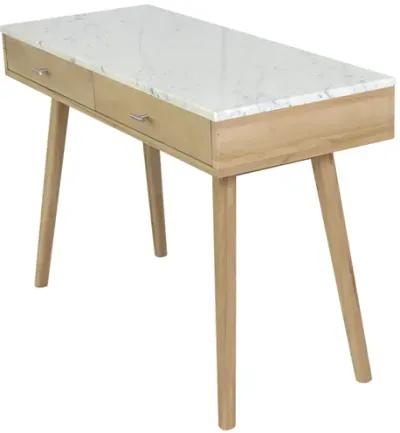 Viola 44" Rectangular Italian Carrara White Marble Writing Desk with Walnut Leg