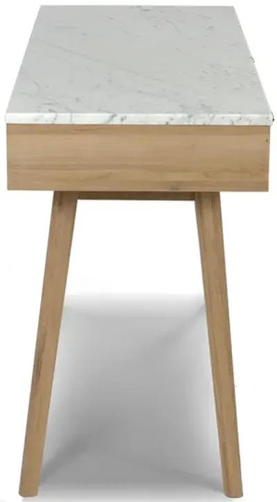 Viola 44" Rectangular Italian Carrara White Marble Writing Desk with Walnut Leg