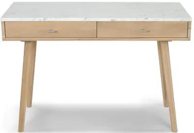 Viola 44" Rectangular Italian Carrara White Marble Writing Desk with Walnut Leg