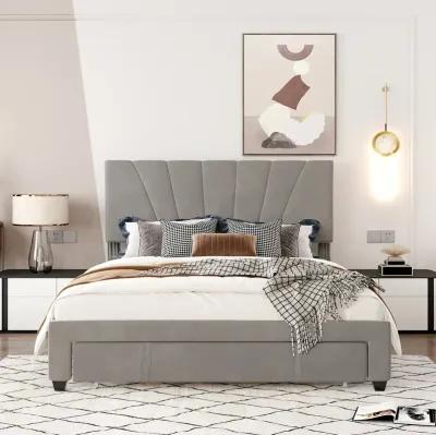 Merax Storage Bed Velvet Upholstered Platform Bed