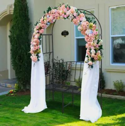 Hivvago Steel Garden Arch with 2-Seat Bench