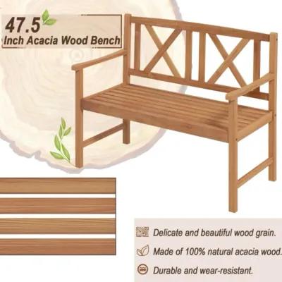 Hivvago 2-Person Wood Outdoor Bench with Cozy Armrest and Backrest