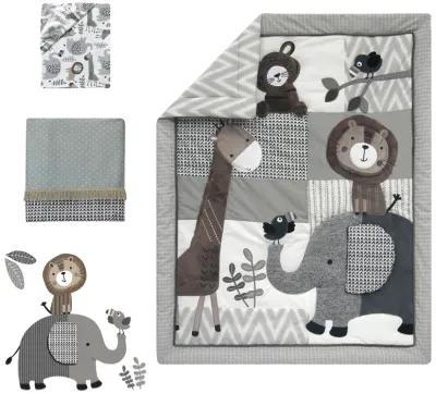 Lambs & Ivy Urban Jungle 4-Piece Crib Bedding Set - Gray, Brown, White, Jungle