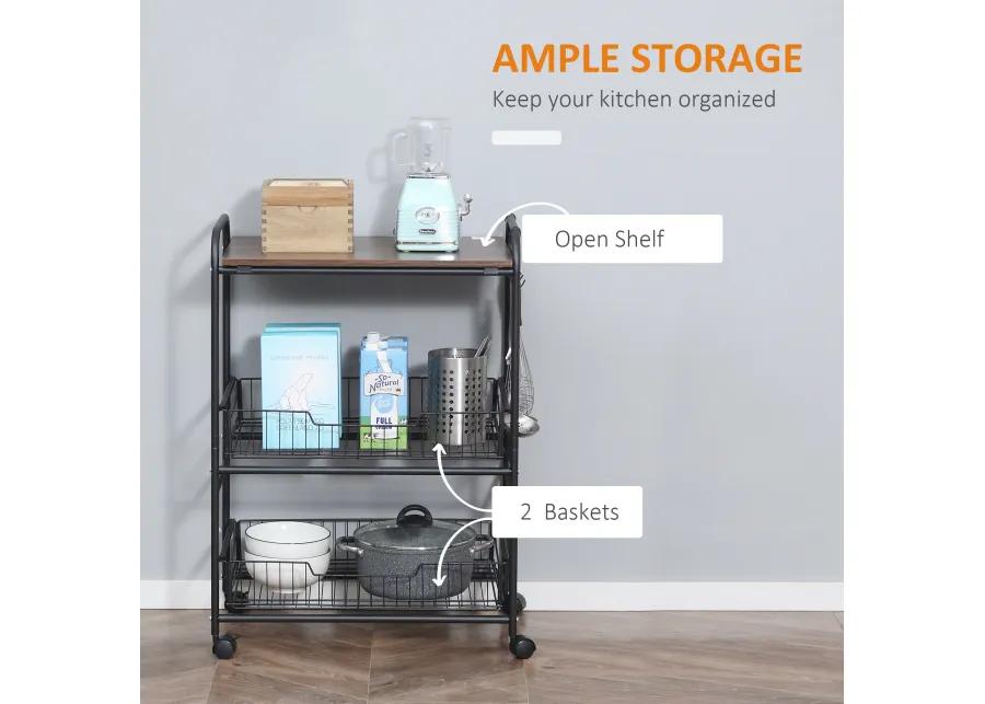 24" 3-Tier Utility Kitchen Cart Rolling Serving Trolley w/ 2 Storage Shelves