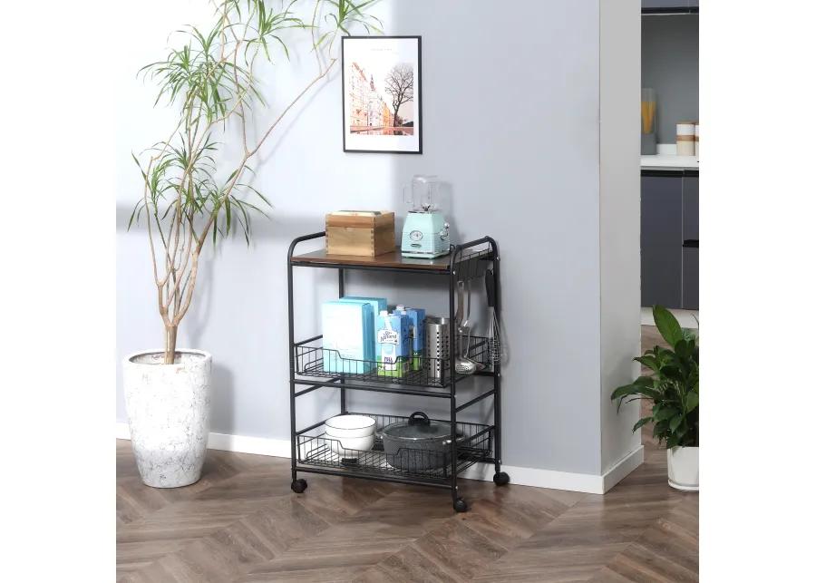 24" 3-Tier Utility Kitchen Cart Rolling Serving Trolley w/ 2 Storage Shelves