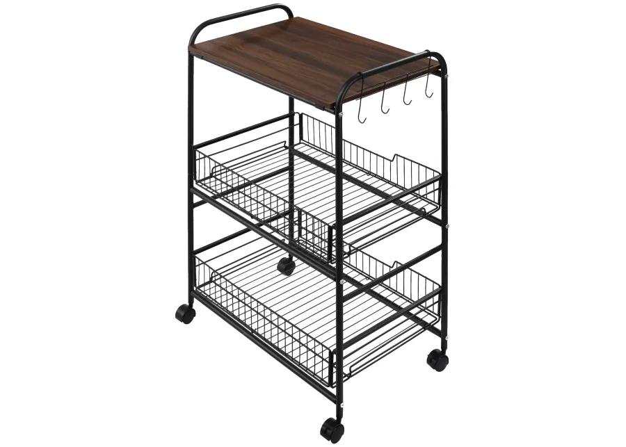 24" 3-Tier Utility Kitchen Cart Rolling Serving Trolley w/ 2 Storage Shelves