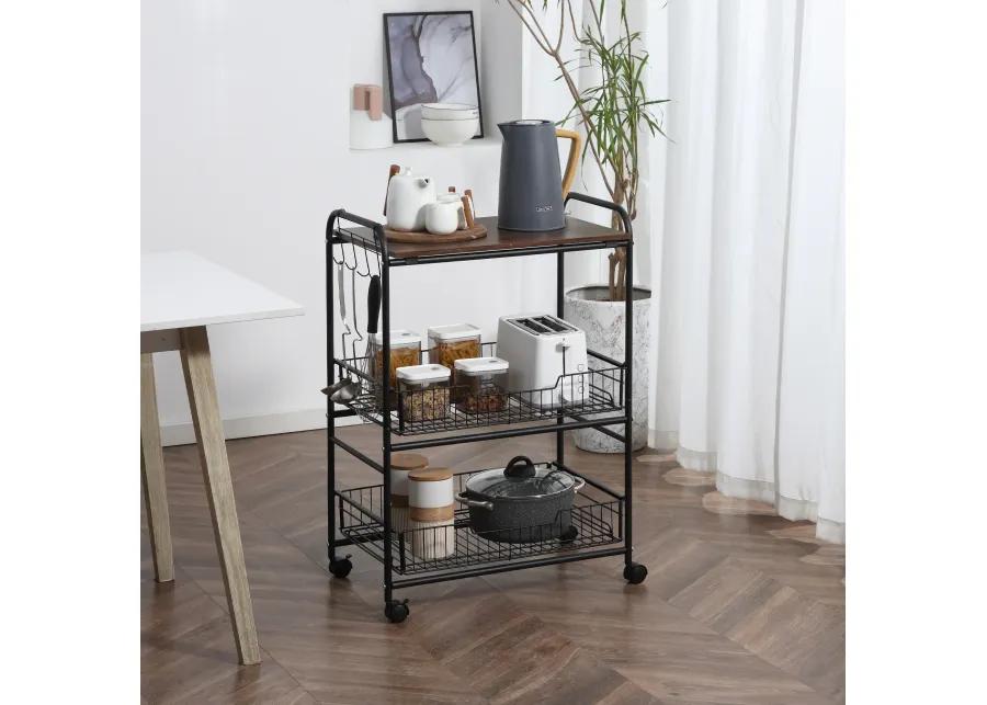 24" 3-Tier Utility Kitchen Cart Rolling Serving Trolley w/ 2 Storage Shelves