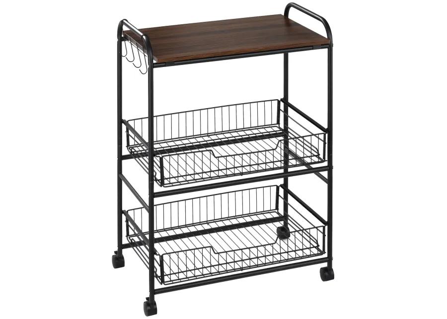 24" 3-Tier Utility Kitchen Cart Rolling Serving Trolley w/ 2 Storage Shelves