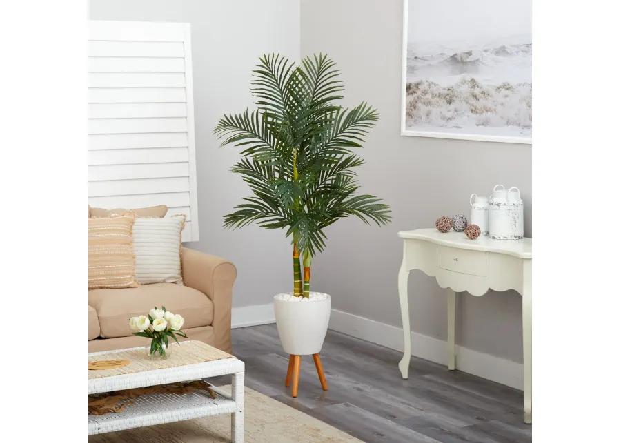 HomPlanti 70 Inches Golden Cane Artificial Palm Tree in White Planter with Stand