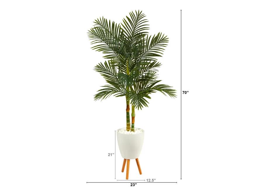 HomPlanti 70 Inches Golden Cane Artificial Palm Tree in White Planter with Stand