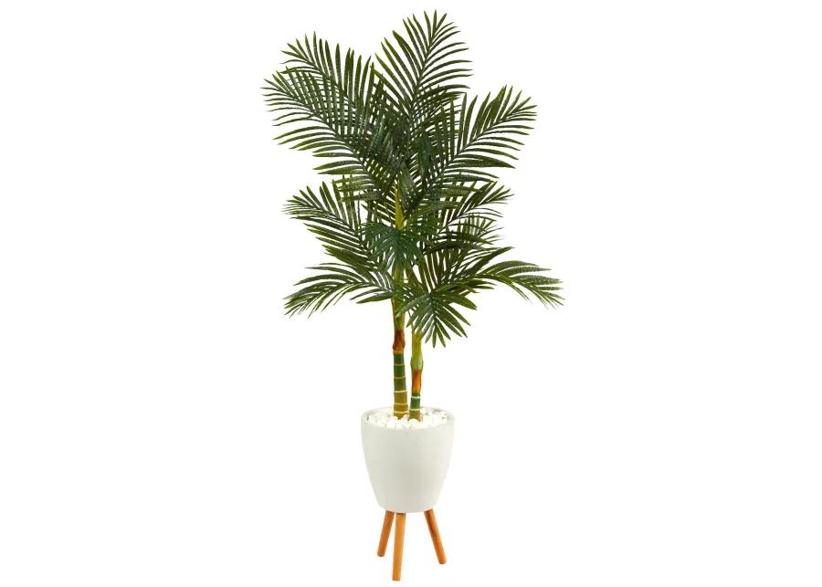 HomPlanti 70 Inches Golden Cane Artificial Palm Tree in White Planter with Stand