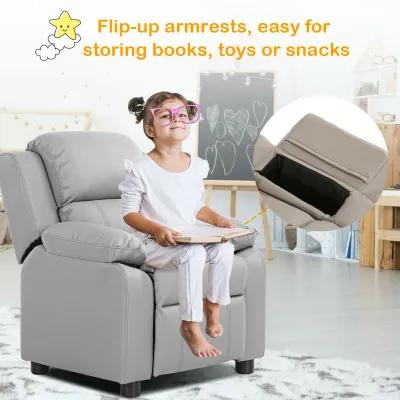 Kids Deluxe Headrest  Recliner Sofa Chair with Storage Arms