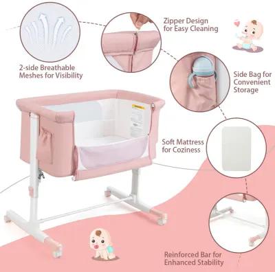 Portable Baby Bedside Bassinet with 5-level Adjustable Heights and Travel Bag