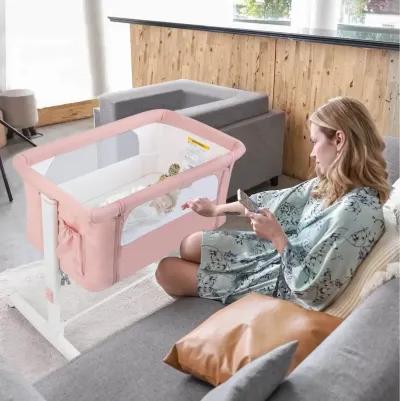 Portable Baby Bedside Bassinet with 5-level Adjustable Heights and Travel Bag