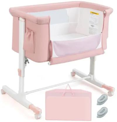 Portable Baby Bedside Bassinet with 5-level Adjustable Heights and Travel Bag