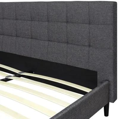 QuikFurn Full size Grey Mid-Century Modern Upholstered Platform Bed Frame with Headboard