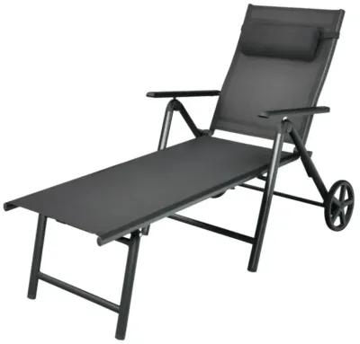 Hivvago Patio Lounge Chair with Wheels Neck Pillow Aluminum Frame Adjustable-Gray