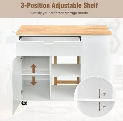 Drop-Leaf Kitchen Island with Rubber Wood Top