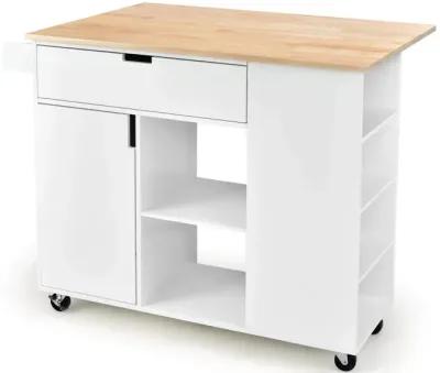 Drop-Leaf Kitchen Island with Rubber Wood Top