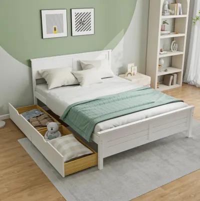 Full Size Bed Frame with Storage Drawers and Solid Wood Headboard