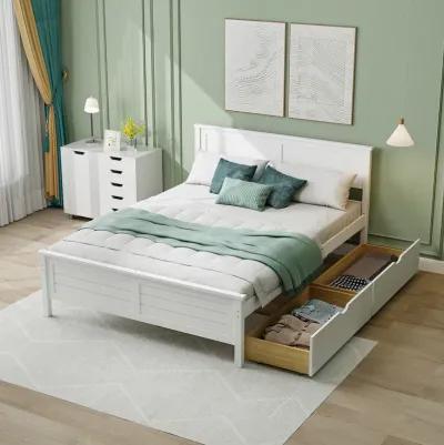 Full Size Bed Frame with Storage Drawers and Solid Wood Headboard