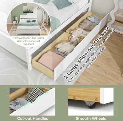 Full Size Bed Frame with Storage Drawers and Solid Wood Headboard