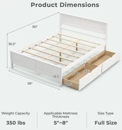 Full Size Bed Frame with Storage Drawers and Solid Wood Headboard